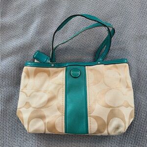 Coach Mini Bag Teal and Cream with Signature Pattern
